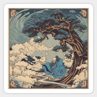 Hokusai-inspired Woodblock Print: The Wind in the Trees Sticker